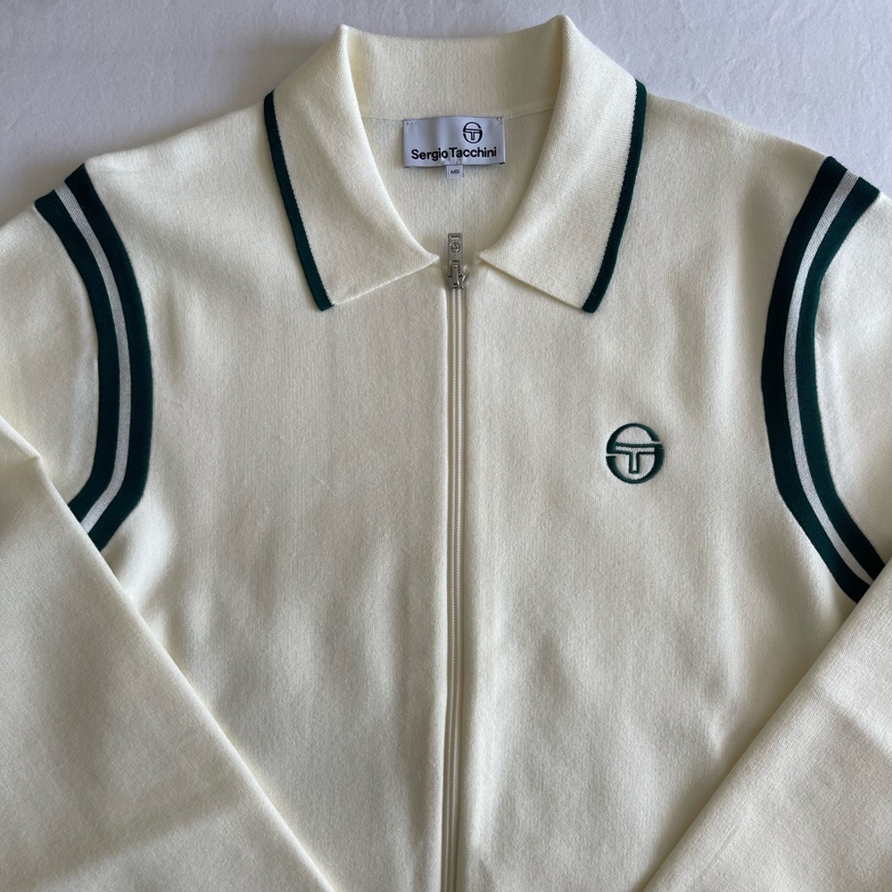Sergio Tacchini Track Jacket Off White w/ Green Stripes
